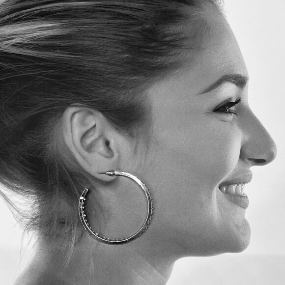 "Stephanie" NEW Gold Sparkle Bling Large Statement Hoop Round Fashion Ea… - Picture 3 of 3